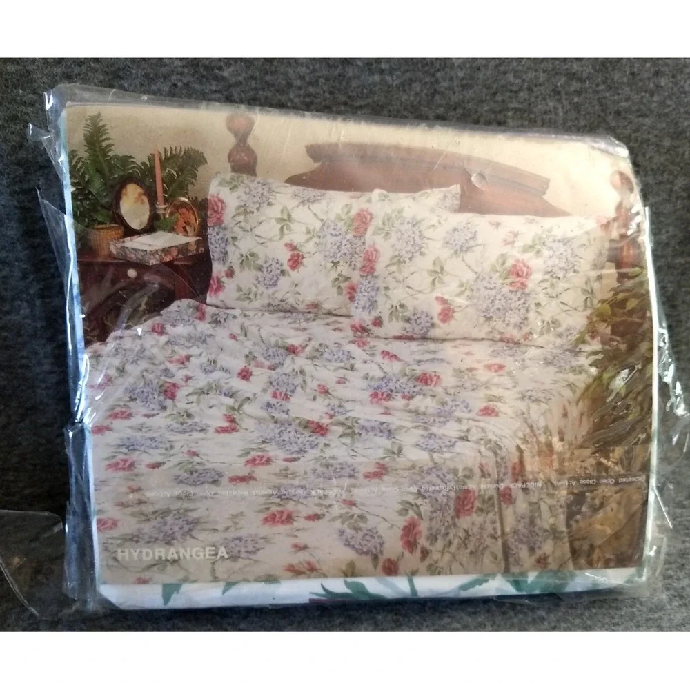 Signature Twin Sheet Set 3Pc Hydrangea‎ Floral Blue Purple Green No Iron NEW NOS